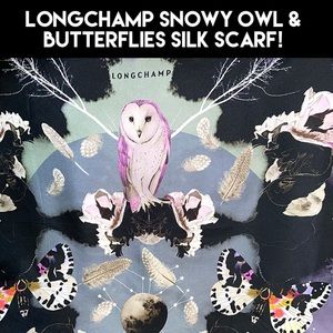 Fab LONGCHAMP Snowy Owl & Butterflies Silk Scarf!